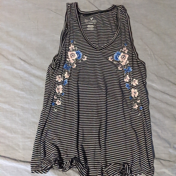 American Eagle striped tank top with embroidered flowers, size S - Picture 1 of 2